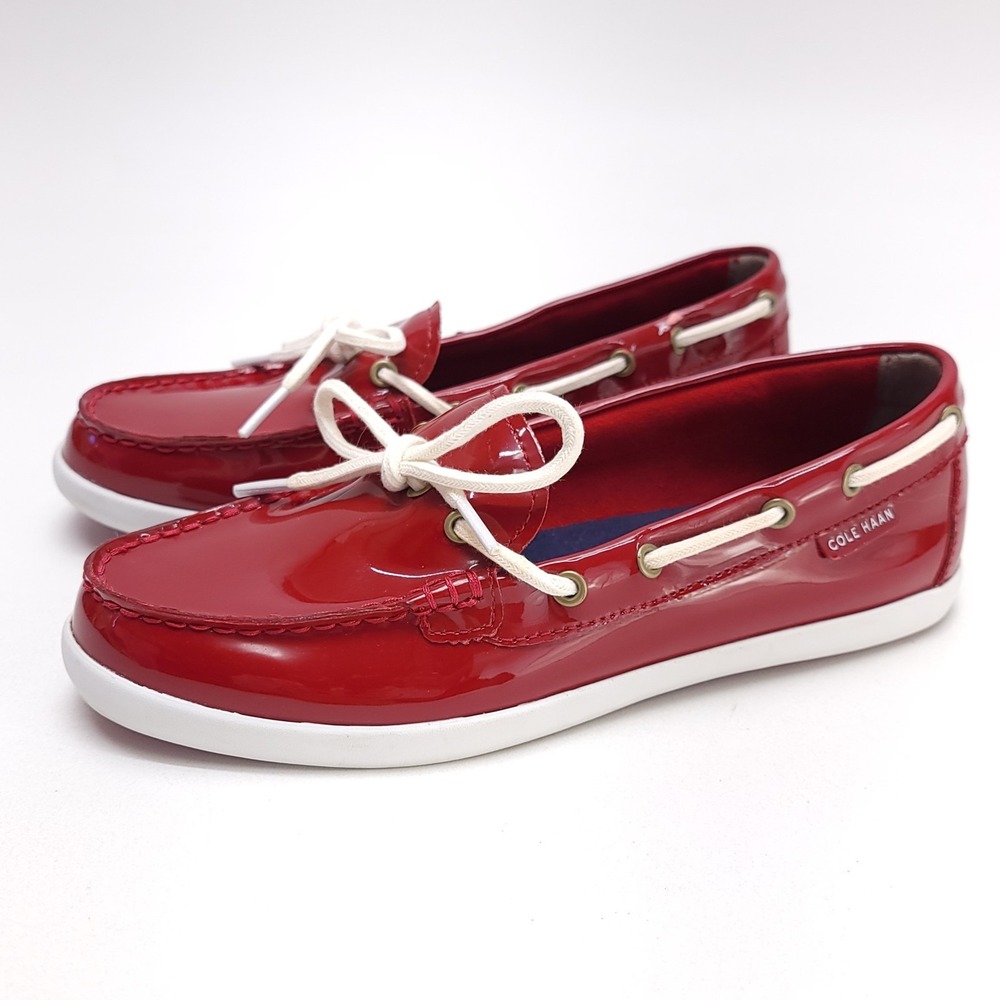Cole Haan Nantucket Women's 8B Red Patent Leather Slip On Loafers Boat Shoes‎